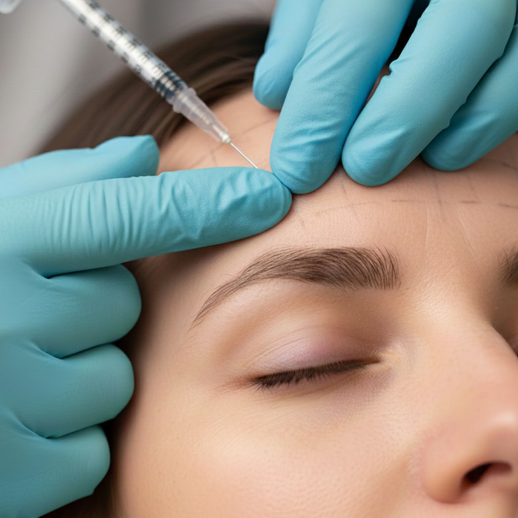 Close-up Botox forehead injection