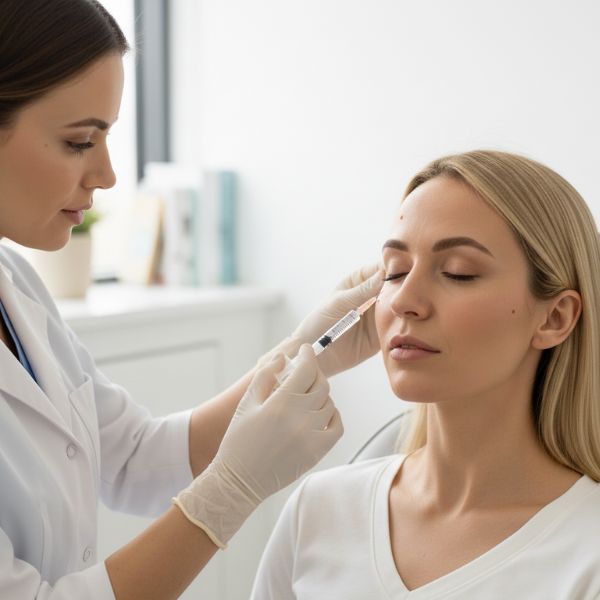 Medical professional explains facial anatomy and Botox plan on a tablet to a patient (1)